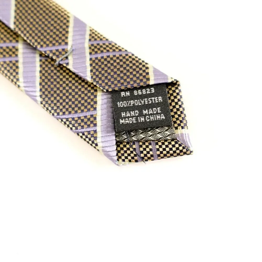 Haggar Black Gold‎ Check Purple Striped Woven Polyester Tie